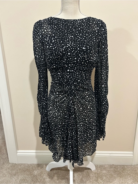Zara Dresses & Skirts - Zara Black Polka Dot Long Sleeve Ruched Mini Dress